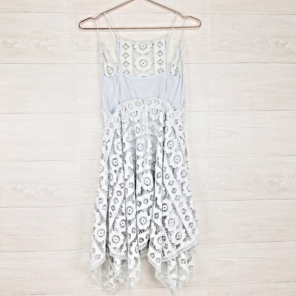 Free People Lace Dress Size 8 Just Like Honey Ice Blue Asymmetric Coquette Fairy - Picture 6 of 16